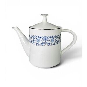 Noritake Royal Blue Tea Pot Japan Fine China Silver Trim Vintage Coffee Pot